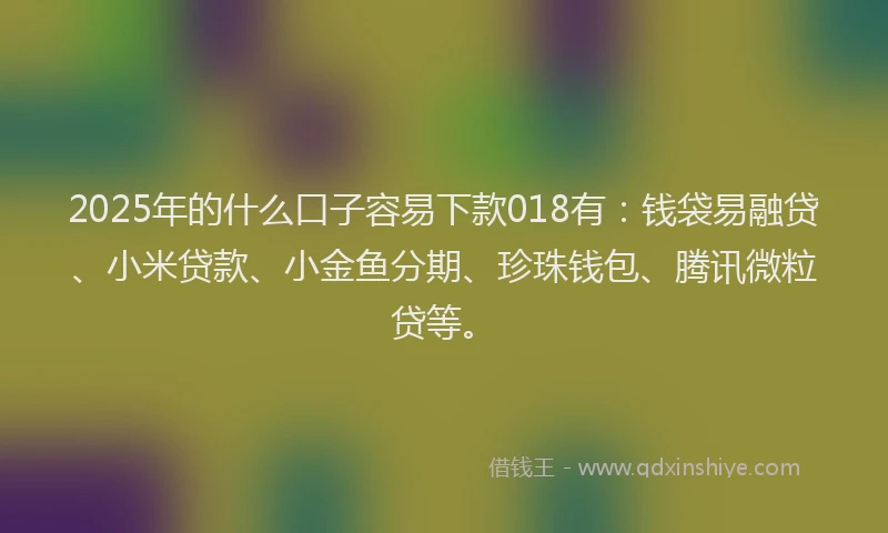 2025年的什么口子容易下款018有：钱袋易融贷、小米贷款、小金鱼分期、珍珠钱包、腾讯微粒贷等。