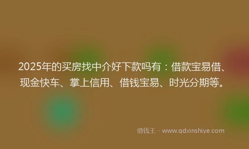 2025年的买房找中介好下款吗有：借款宝易借、现金快车、掌上信用、借钱宝易、时光分期等。