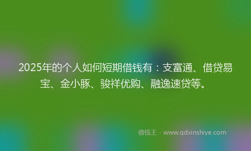 2025年的个人如何短期借钱有：支富通、借贷易宝、金小豚、骏祥优购、融逸速贷等。