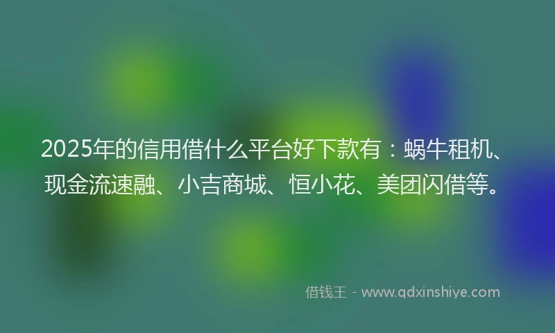 2025年的信用借什么平台好下款有：蜗牛租机、现金流速融、小吉商城、恒小花、美团闪借等。
