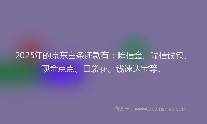 2025年的京东白条还款有：瞬信金、瑞信钱包、现金点点、口袋花、钱速达宝等。