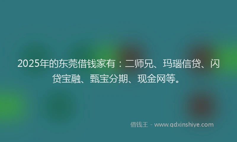 2025年的东莞借钱家有：二师兄、玛瑙信贷、闪贷宝融、甄宝分期、现金网等。