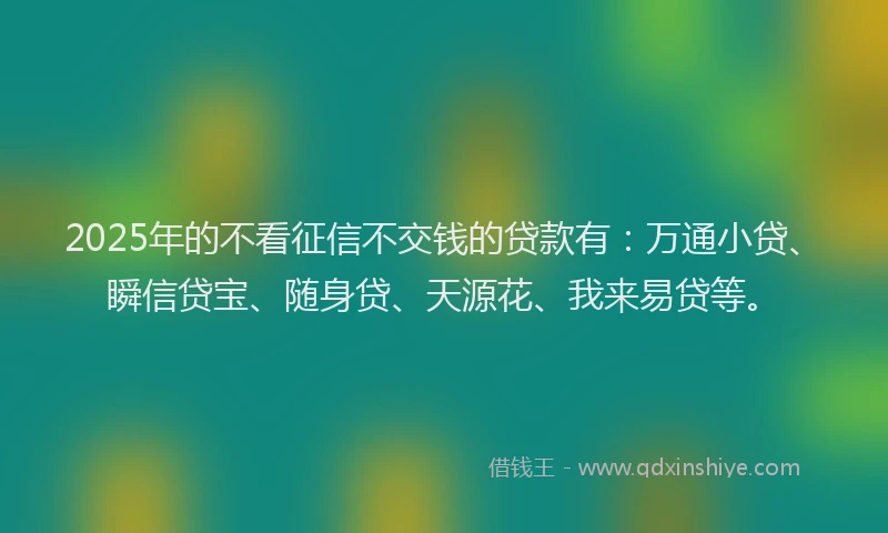 2025年的不看征信不交钱的贷款有：万通小贷、瞬信贷宝、随身贷、天源花、我来易贷等。