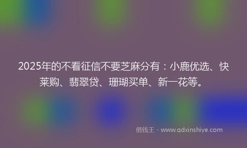 2025年的不看征信不要芝麻分有：小鹿优选、快莱购、翡翠贷、珊瑚买单、新一花等。
