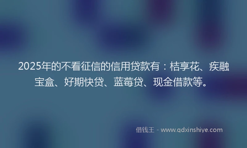 2025年的不看征信的信用贷款有：桔享花、疾融宝盒、好期快贷、蓝莓贷、现金借款等。