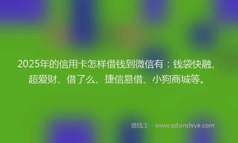 2025年的信用卡怎样借钱到微信有:钱袋快融、超爱财、借了么、捷信易借、小狗商城等。