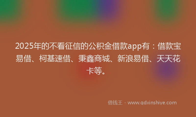 2025年的不看征信的公积金借款app有：借款宝易借、柯基速借、秉鑫商城、新浪易借、天天花卡等。