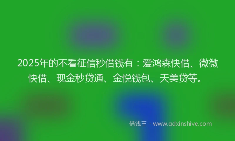 2025年的不看征信秒借钱有：爱鸿森快借、微微快借、现金秒贷通、金悦钱包、天美贷等。
