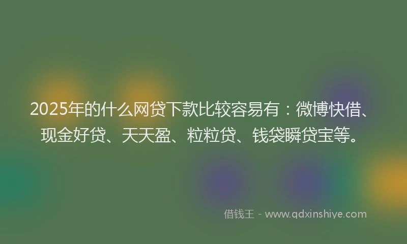 2025年的什么网贷下款比较容易有：微博快借、现金好贷、天天盈、粒粒贷、钱袋瞬贷宝等。