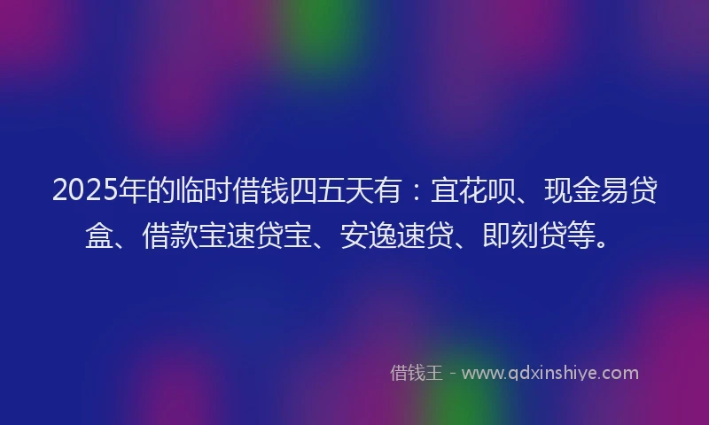 2025年的临时借钱四五天有：宜花呗、现金易贷盒、借款宝速贷宝、安逸速贷、即刻贷等。