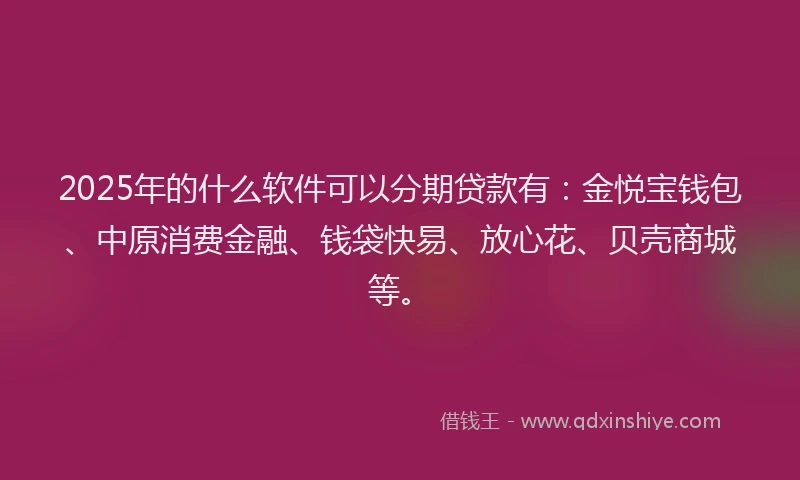 2025年的什么软件可以分期贷款有：金悦宝钱包、中原消费金融、钱袋快易、放心花、贝壳商城等。