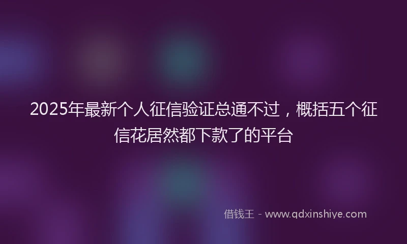 2025年最新个人征信验证总通不过，概括五个征信花居然都下款了的平台