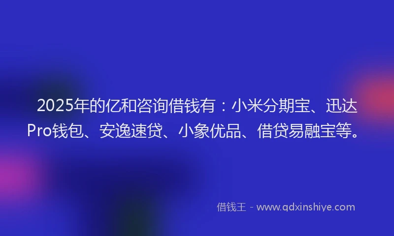 2025年的亿和咨询借钱有：小米分期宝、迅达Pro钱包、安逸速贷、小象优品、借贷易融宝等。