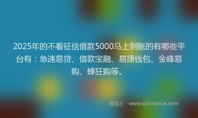 2025年的不看征信借款5000马上到账的有哪些平台有:急速易贷、借款宝融、易捷钱包、金峰易购、蜂狂购等。