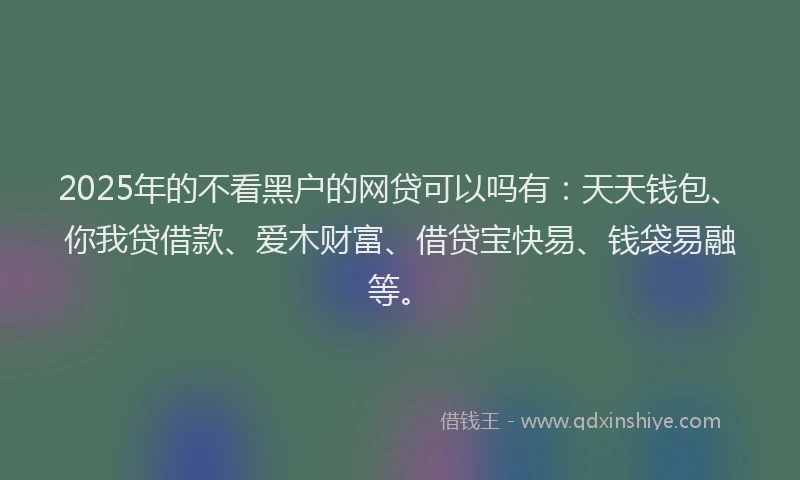 2025年的不看黑户的网贷可以吗有：天天钱包、你我贷借款、爱木财富、借贷宝快易、钱袋易融等。