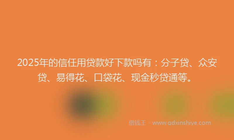 2025年的信任用贷款好下款吗有：分子贷、众安贷、易得花、口袋花、现金秒贷通等。