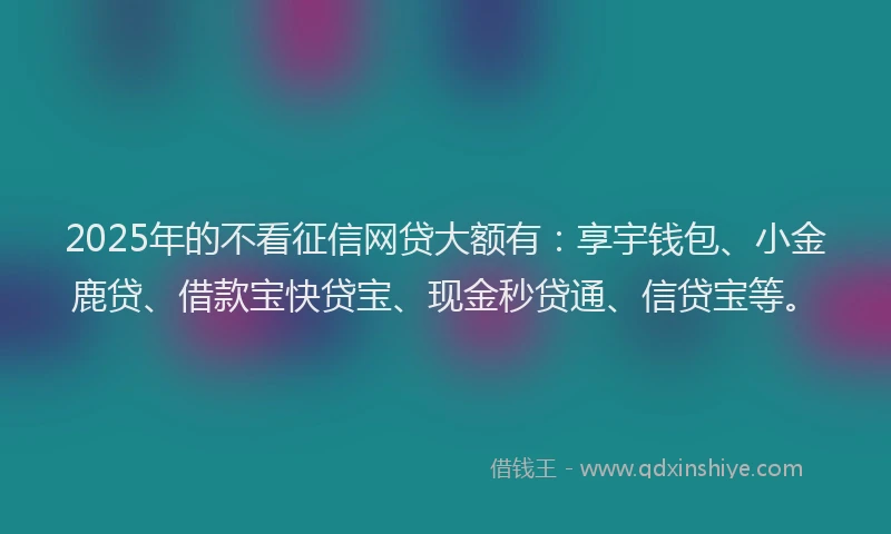 2025年的不看征信网贷大额有：享宇钱包、小金鹿贷、借款宝快贷宝、现金秒贷通、信贷宝等。