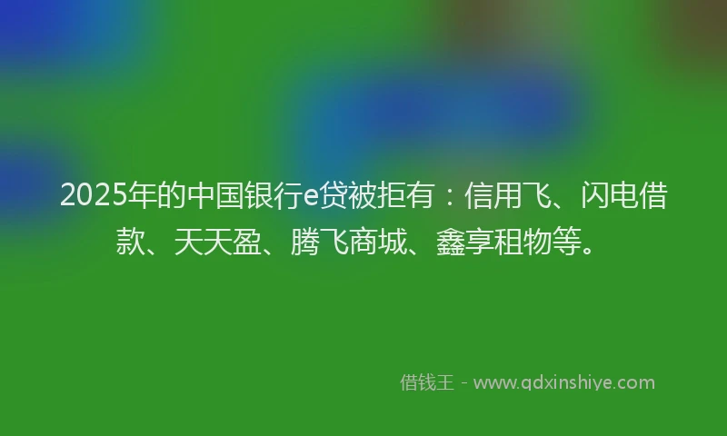 2025年的中国银行e贷被拒有：信用飞、闪电借款、天天盈、腾飞商城、鑫享租物等。