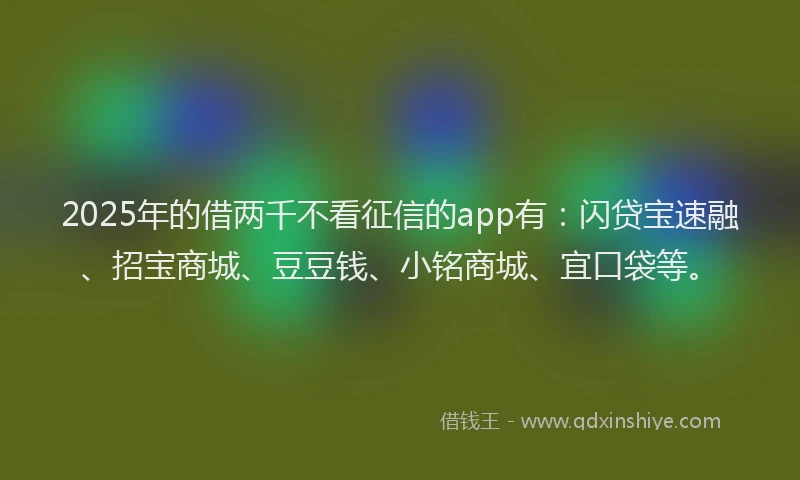 2025年的借两千不看征信的app有：闪贷宝速融、招宝商城、豆豆钱、小铭商城、宜口袋等。