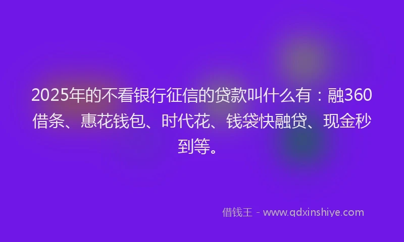 2025年的不看银行征信的贷款叫什么有：融360借条、惠花钱包、时代花、钱袋快融贷、现金秒到等。