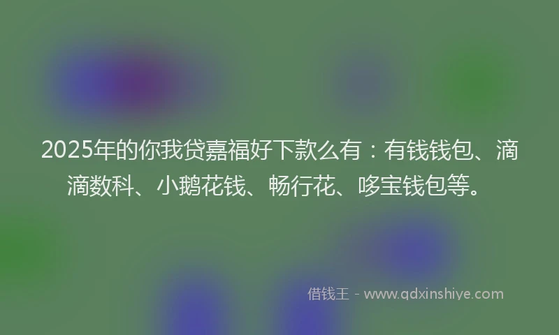 2025年的你我贷嘉福好下款么有：有钱钱包、滴滴数科、小鹅花钱、畅行花、哆宝钱包等。