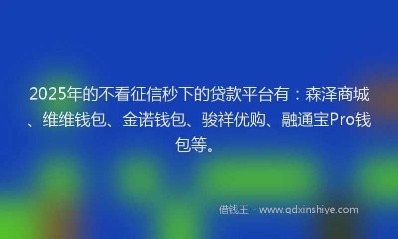 2025年的不看征信秒下的贷款平台有：森泽商城、维维钱包、金诺钱包、骏祥优购、融通宝Pro钱包等。
