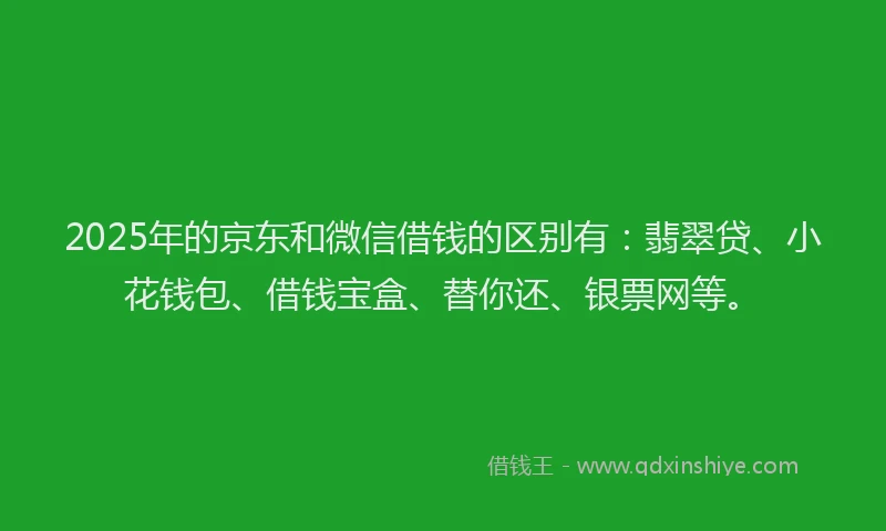 2025年的京东和微信借钱的区别有：翡翠贷、小花钱包、借钱宝盒、替你还、银票网等。
