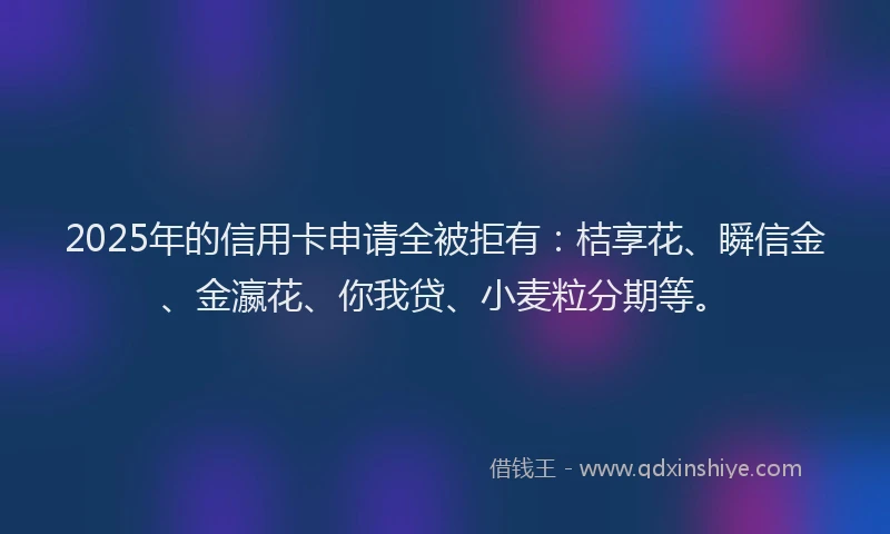 2025年的信用卡申请全被拒有：桔享花、瞬信金、金瀛花、你我贷、小麦粒分期等。
