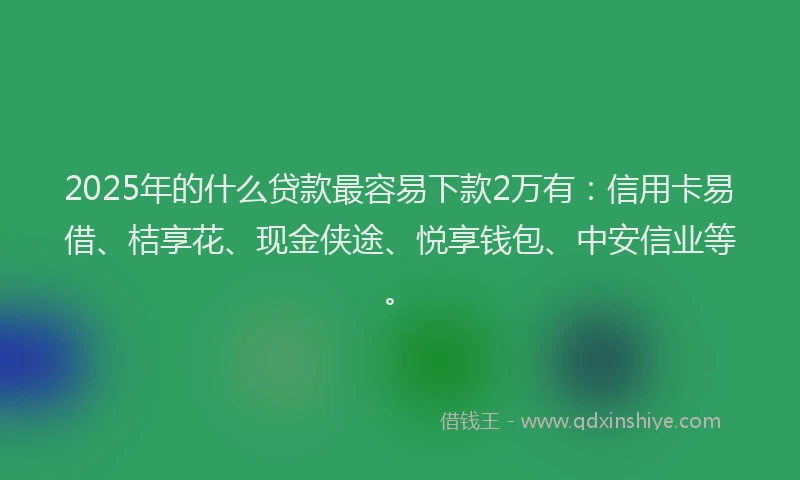 2025年的什么贷款最容易下款2万有：信用卡易借、桔享花、现金侠途、悦享钱包、中安信业等。