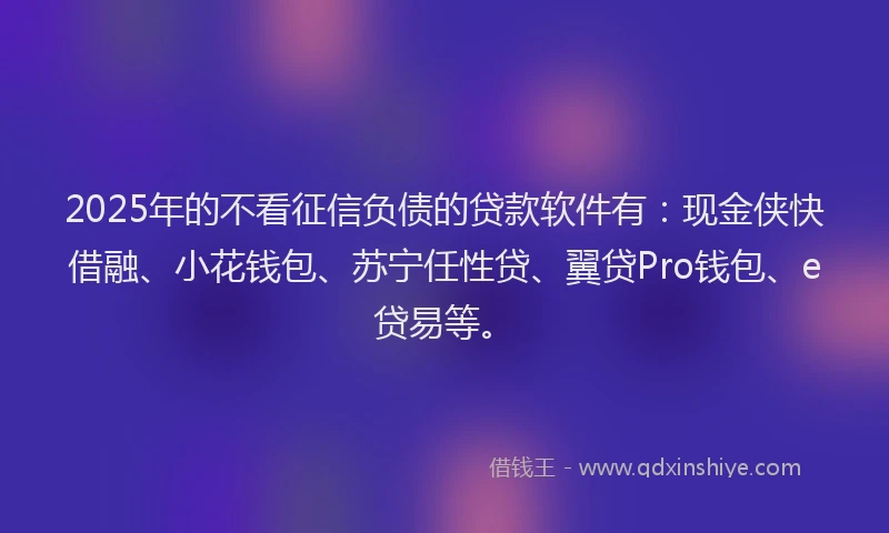 2025年的不看征信负债的贷款软件有：现金侠快借融、小花钱包、苏宁任性贷、翼贷Pro钱包、e贷易等。