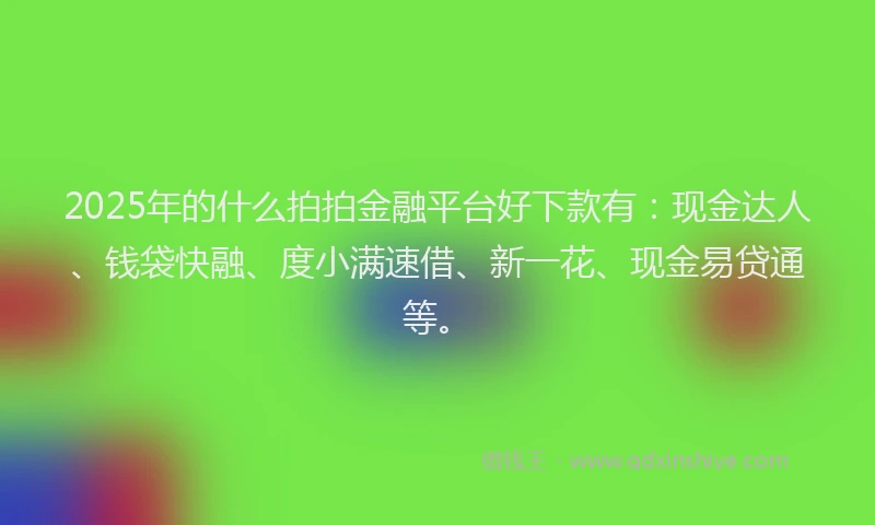 2025年的什么拍拍金融平台好下款有：现金达人、钱袋快融、度小满速借、新一花、现金易贷通等。