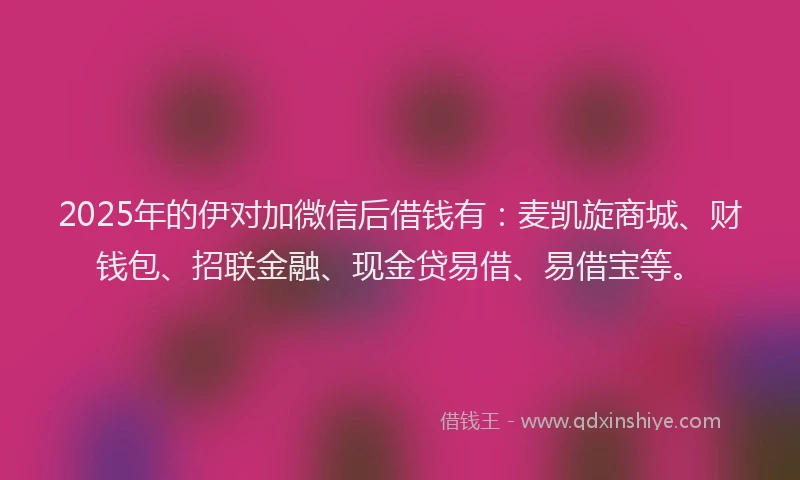 2025年的伊对加微信后借钱有：麦凯旋商城、财钱包、招联金融、现金贷易借、易借宝等。