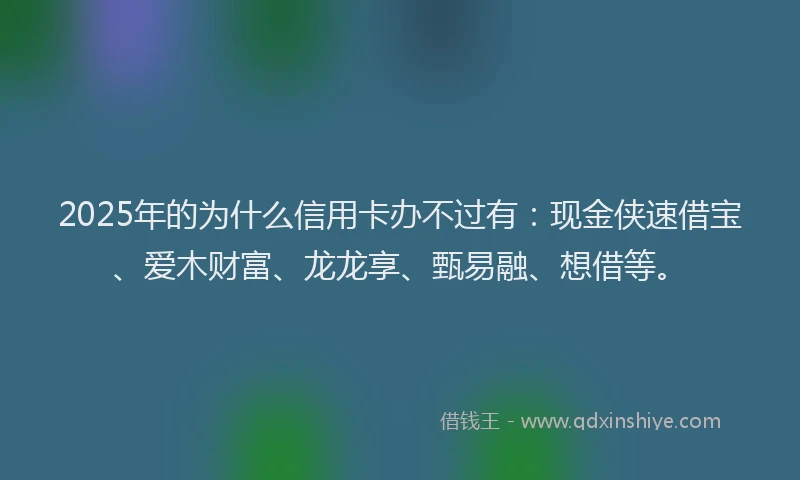 2025年的为什么信用卡办不过有：现金侠速借宝、爱木财富、龙龙享、甄易融、想借等。
