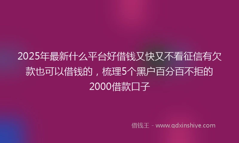2025年最新什么平台好借钱又快又不看征信有欠款也可以借钱的，梳理5个黑户百分百不拒的2000借款口子