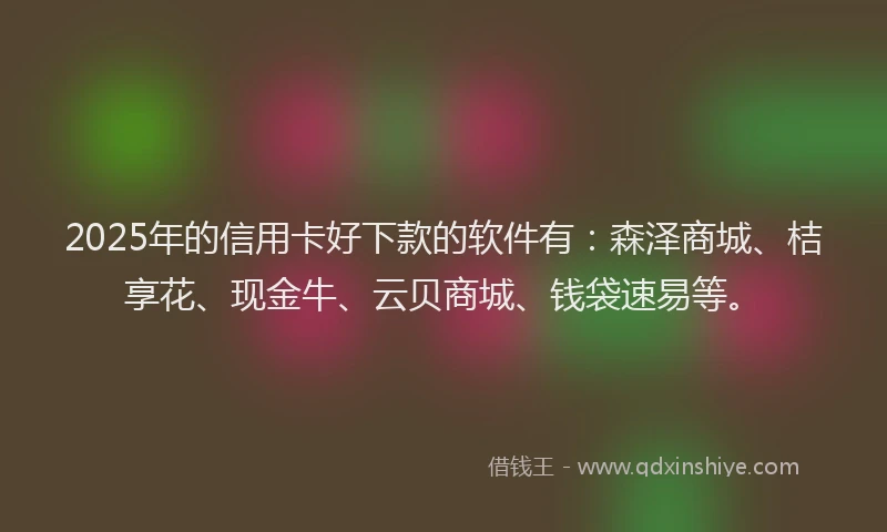 2025年的信用卡好下款的软件有：森泽商城、桔享花、现金牛、云贝商城、钱袋速易等。