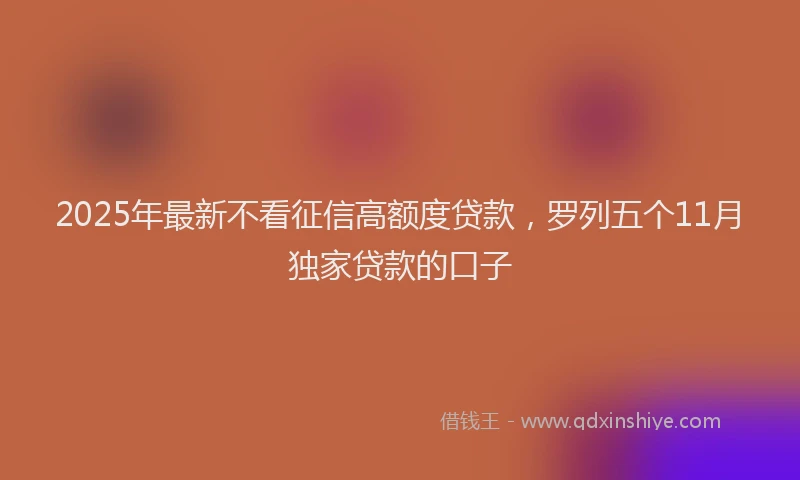 2025年最新不看征信高额度贷款，罗列五个11月独家贷款的口子