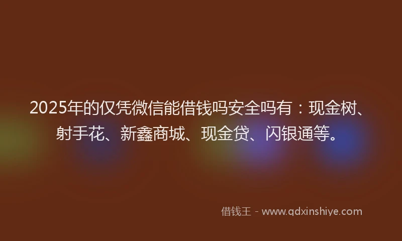 2025年的仅凭微信能借钱吗安全吗有：现金树、射手花、新鑫商城、现金贷、闪银通等。