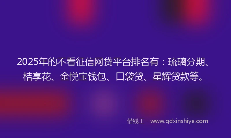 2025年的不看征信网贷平台排名有：琉璃分期、桔享花、金悦宝钱包、口袋贷、星辉贷款等。