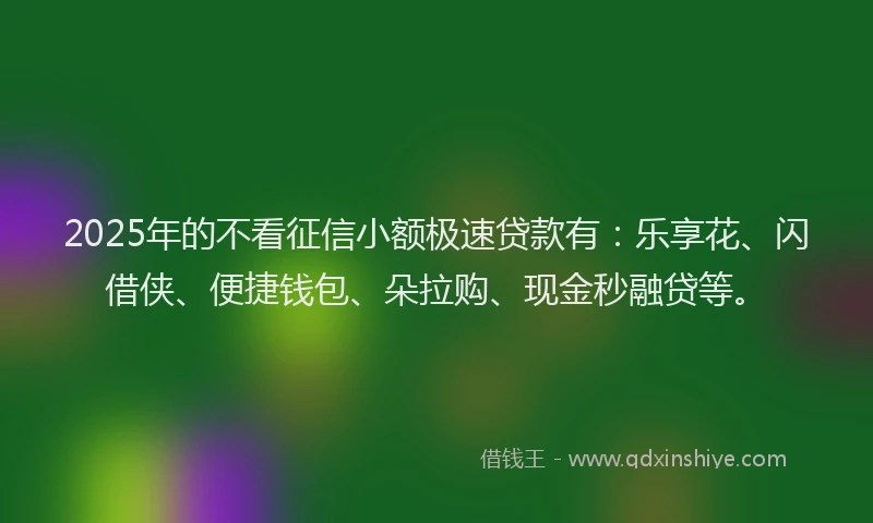 2025年的不看征信小额极速贷款有：乐享花、闪借侠、便捷钱包、朵拉购、现金秒融贷等。