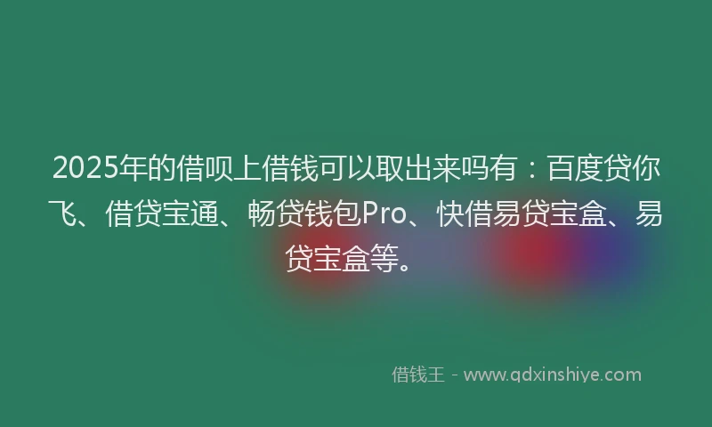 2025年的借呗上借钱可以取出来吗有：百度贷你飞、借贷宝通、畅贷钱包Pro、快借易贷宝盒、易贷宝盒等。