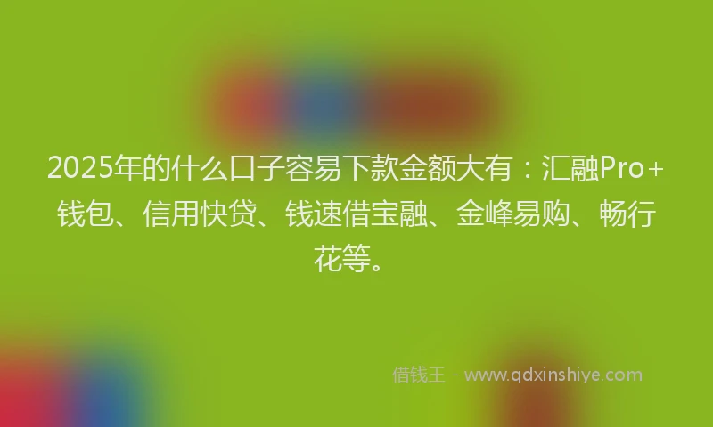 2025年的什么口子容易下款金额大有：汇融Pro+钱包、信用快贷、钱速借宝融、金峰易购、畅行花等。