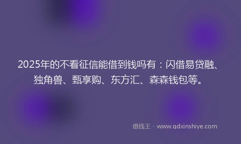 2025年的不看征信能借到钱吗有：闪借易贷融、独角兽、甄享购、东方汇、森森钱包等。