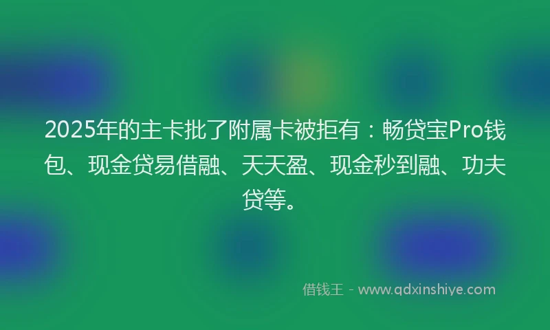 2025年的主卡批了附属卡被拒有：畅贷宝Pro钱包、现金贷易借融、天天盈、现金秒到融、功夫贷等。