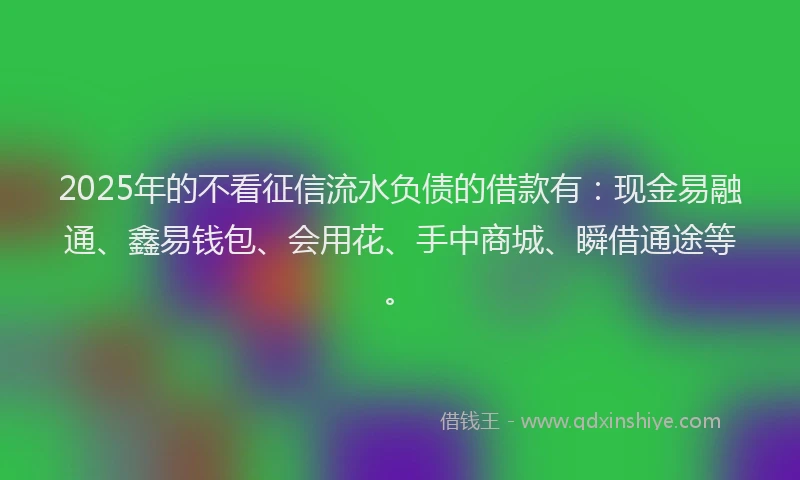2025年的不看征信流水负债的借款有：现金易融通、鑫易钱包、会用花、手中商城、瞬借通途等。