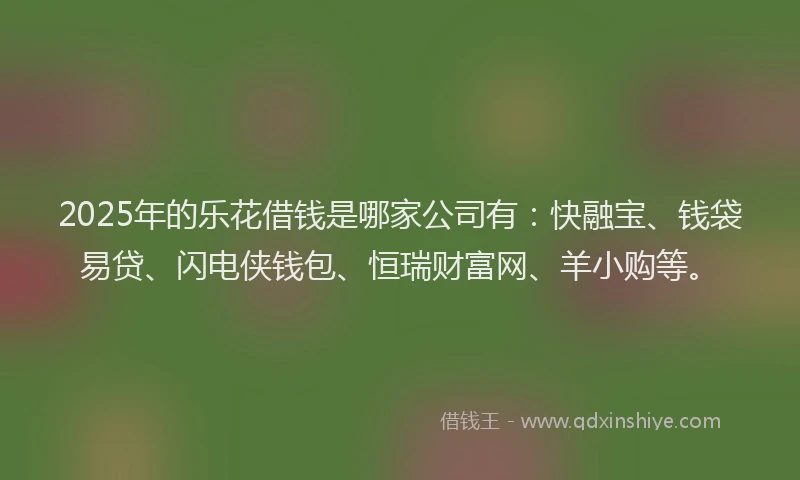 2025年的乐花借钱是哪家公司有：快融宝、钱袋易贷、闪电侠钱包、恒瑞财富网、羊小购等。