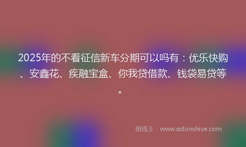 2025年的不看征信新车分期可以吗有：优乐快购、安鑫花、疾融宝盒、你我贷借款、钱袋易贷等。