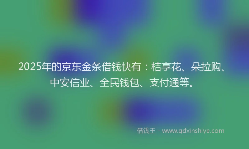 2025年的京东金条借钱快有：桔享花、朵拉购、中安信业、全民钱包、支付通等。