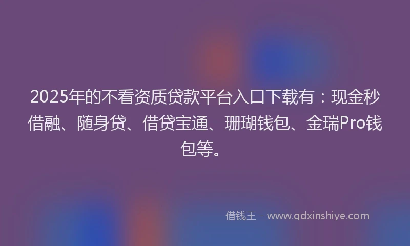 2025年的不看资质贷款平台入口下载有：现金秒借融、随身贷、借贷宝通、珊瑚钱包、金瑞Pro钱包等。