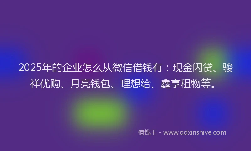 2025年的企业怎么从微信借钱有：现金闪贷、骏祥优购、月亮钱包、理想给、鑫享租物等。