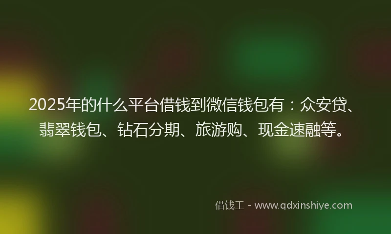 2025年的什么平台借钱到微信钱包有：众安贷、翡翠钱包、钻石分期、旅游购、现金速融等。
